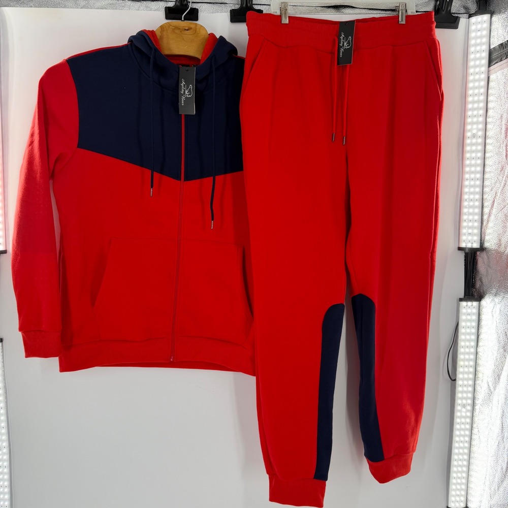 Agility Bear Mens Tracksuit Set Red Navy Zip Hoodie Joggers 2XL 3XL NEW